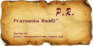 Prazsenka Radó névjegykártya